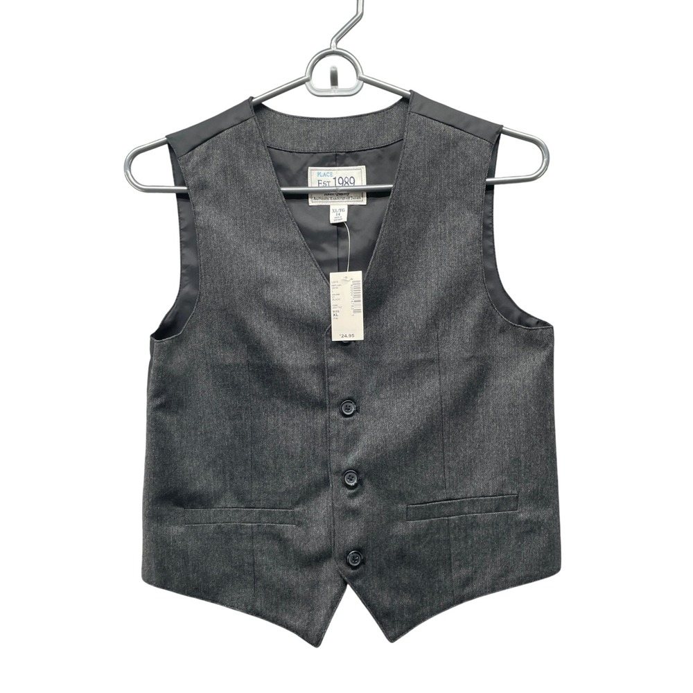 NWT The Childrens Place Formal‎ Vest Boys XL 14 Gray Waistcoat Suit Vest